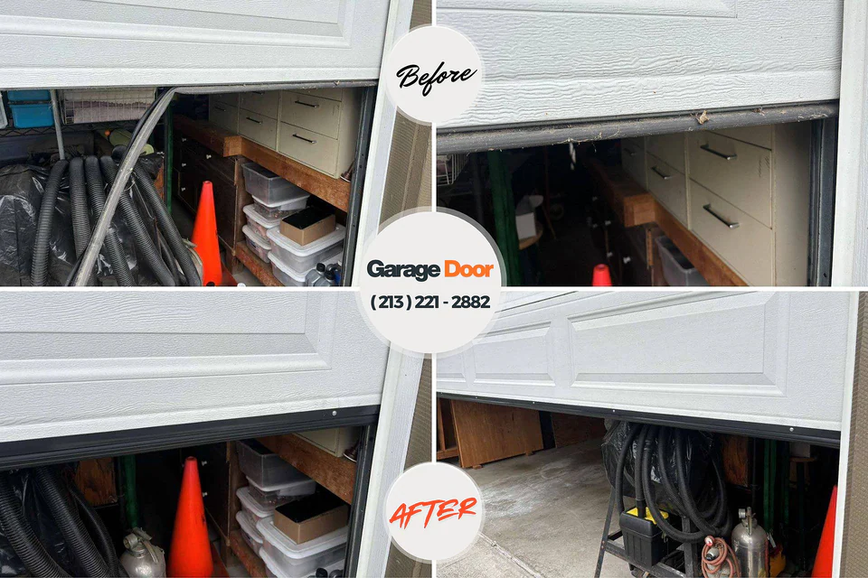 Before and after: garage door repair Astoria, OR